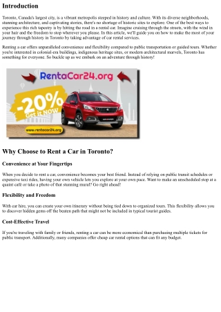 Driving Through History: Touring Historic Sites Around Toronto by Rental Car