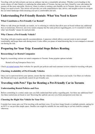 Traveling with Pets? Tips for Renting a Pet-Friendly Car in Toronto