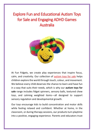 Explore Fun and Educational Autism Toys for Sale and Engaging ADHD Games Australia