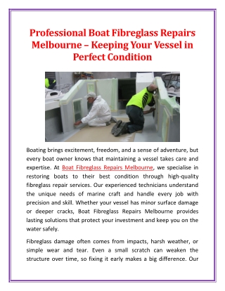 Professional Boat Fibreglass Repairs Melbourne – Keeping Your Vessel in Perfect Condition