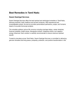 Best Remedies in Tamil Nadu