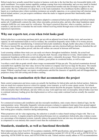 Bunch Checking Protocols for Office Helical Pile Installations