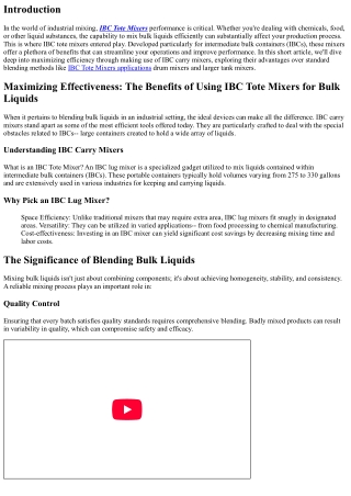 Making the most of Efficiency: The Advantages of Using IBC Tote Mixers for Bulk 