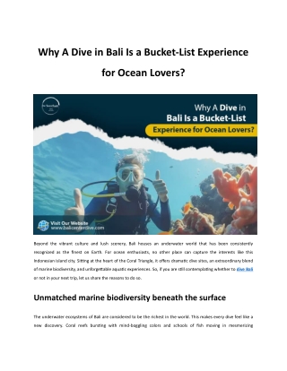 Why A Dive in Bali Is a Bucket-List Experience for Ocean Lover