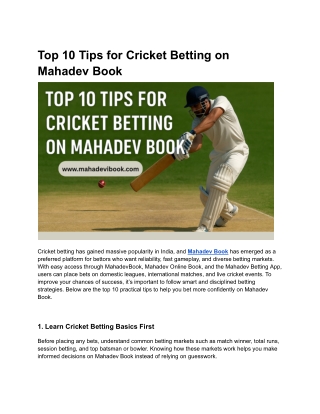 Top 10 Tips for Cricket Betting on Mahadev Book