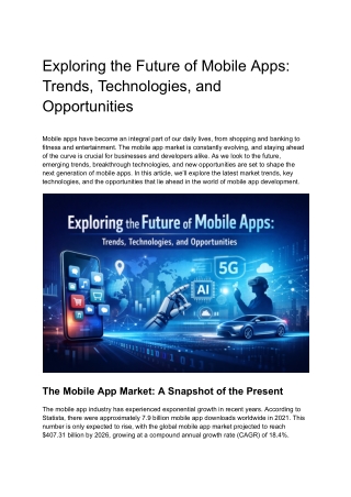 Exploring the Future of Mobile Apps: Trends, Technologies, and Opportunities
