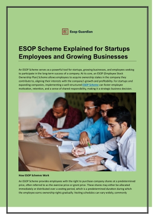 ESOP Scheme Explained for Startups Employees and Growing Businesses