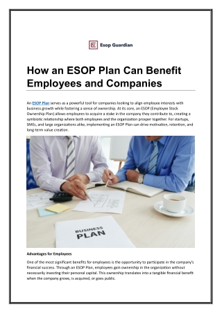 How an ESOP Plan Can Benefit Employees and Companies