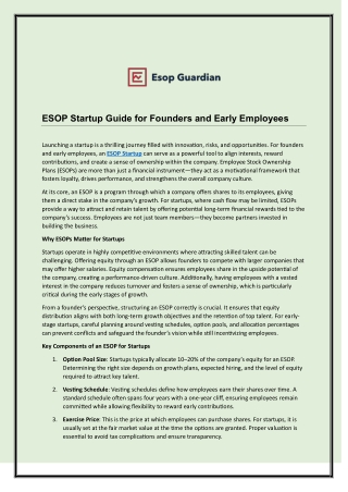 ESOP Startup Guide for Founders and Early Employees