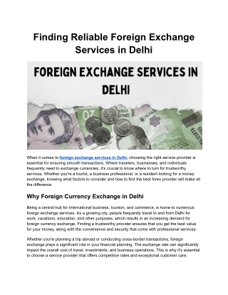 Finding Reliable Foreign Exchange Services in Delhi