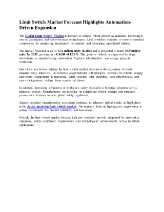 Limit Switch Market Forecast Highlights Automation
