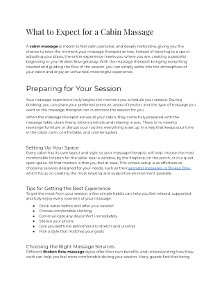 What to Expect For a Cabin Massage
