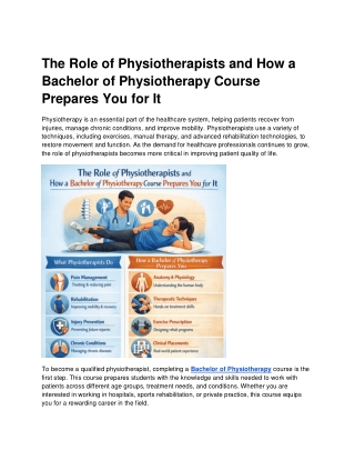 Role of Physiotherapists and How a Bachelor of Physiotherapy Course Prepares You