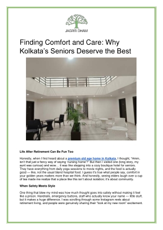 Premium Old Age Home in Kolkata | Luxury Retirement Living