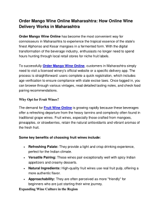 Order Mango Wine Online Maharashtra How Online Wine Delivery Works in Maharashtra