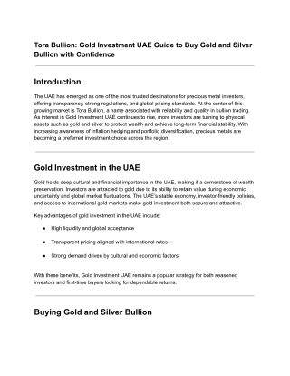 Tora Bullion: Gold Investment UAE Guide to Buy Gold and Silver Bullion