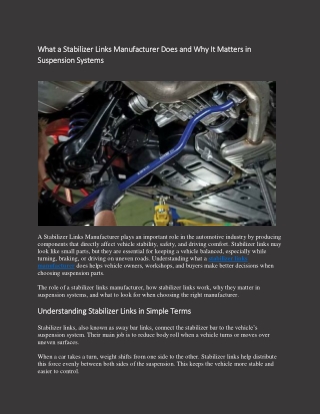 What a Stabilizer Links Manufacturer Does and Why It Matters in Suspension Systems