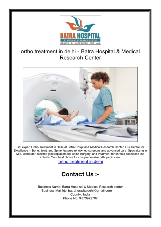 ortho treatment in delhi - Batra Hospital & Medical Research Center