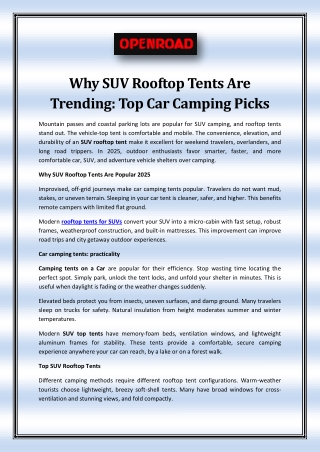 Why SUV Rooftop Tents Are Trending: Top Car Camping Picks