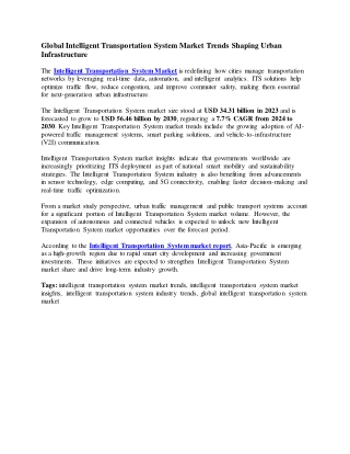 Global Intelligent Transportation System Market Trends Shaping Urban Infrastructure