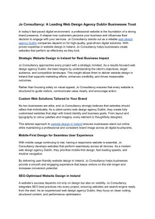 Jo Consultancy_ A Leading Web Design Agency Dublin Businesses Trust