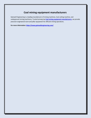 Coal mining equipment manufacturers