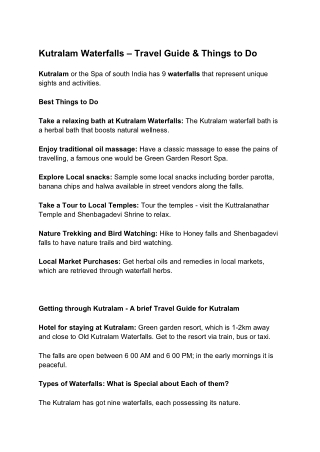 Best Things to do in Kutralam - A travel guide by Green Garden resort