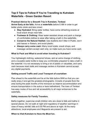 Top 5 Tips to follow while travelling to Kutralam, Tenkasi