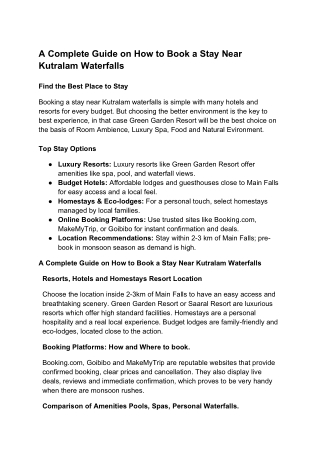 How to book a perfect stay in Kutralam ? A perfect guide by Green Garden Resort