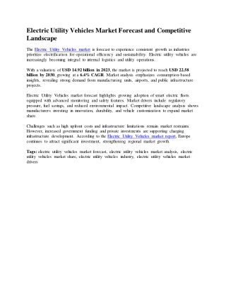 Electric Utility Vehicles Market Forecast and Competitive Landscape