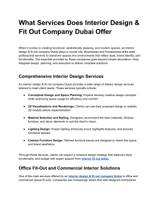 What Services Does Interior Design & Fit Out Company Dubai Offer