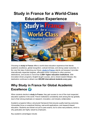 Study in France for a World-Class Education Experience