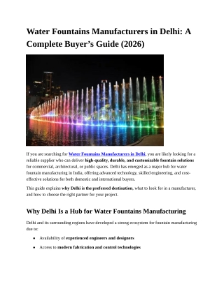 Water Fountains Manufacturers in Delhi_ A Complete Buyer’s Guide (2026)
