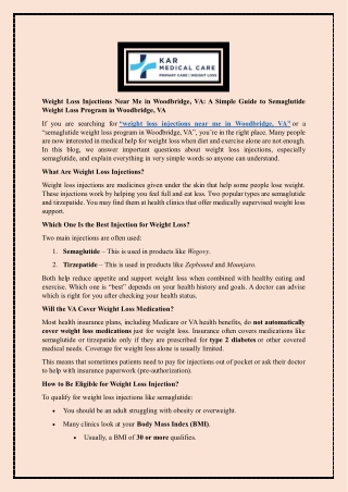 Weight Loss Injections Near Me in Woodbridge, VA: A Simple Guide