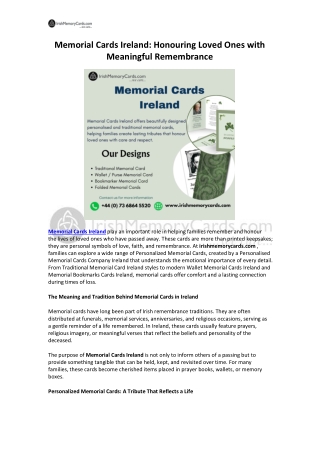 Memorial Cards Ireland