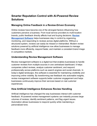 Smarter Reputation Control with AI-Powered Review Solutions