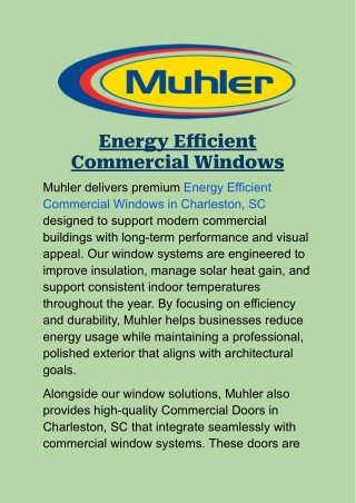 Energy Efficient Commercial Windows in Charleston, SC: High-Performance Solution