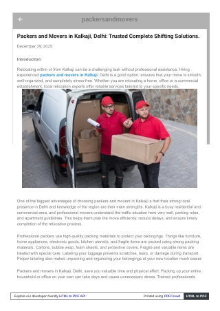 Packing and Moving Services in Kalkaji: Reliable Moving Services You Can Trust