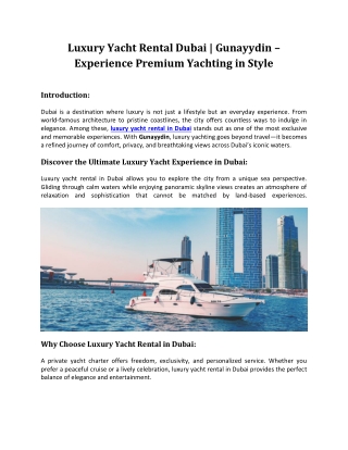 Luxury Yacht Rental Dubai | Gunayydin