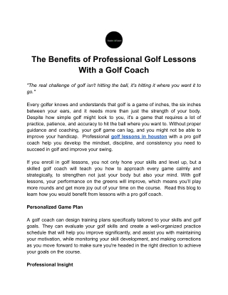 The Benefits of Professional Golf Lessons With a Golf Coach