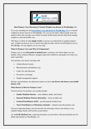 Best Primary Care Physician & Trusted Weight Loss Doctor in Woodbridge, VA