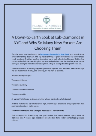 A Down-to-Earth Look at Lab Diamonds in NYC and Why So Many New Yorkers Are Choosing Them