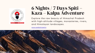 6 Nights 7 Days Spiti Valley Tour Package – Kaza & Kalpa Adventure