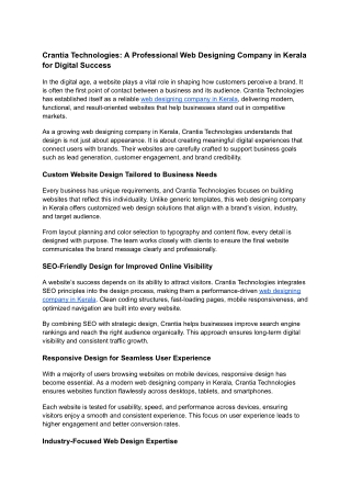 Crantia Technologies_ A Professional Web Designing Company in Kerala for Digital Success