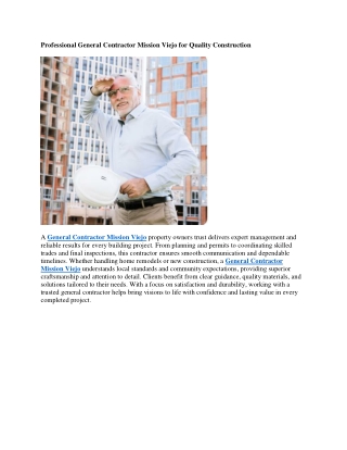 Professional General Contractor Mission Viejo for Quality Construction