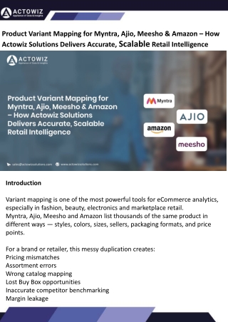 Product Variant Mapping for Myntra, Ajio, Meesho & Amazon – How Actowiz Solutions Delivers Accurate, Scalable Retail Int