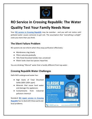 RO Service in Crossing Republik: The Water Quality Test Your Family Needs Now