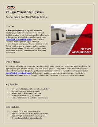 Pit Type Weighbridge Systems for Accurate Ground-Level Truck Weighing