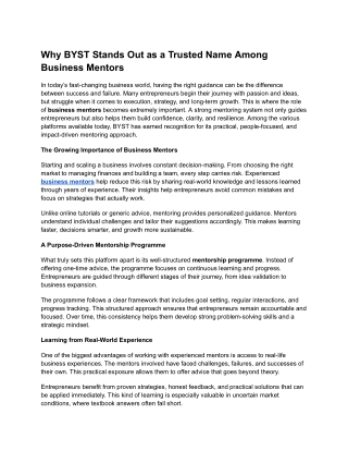 Why BYST Stands Out as a Trusted Name Among Business Mentors