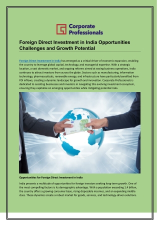 Foreign Direct Investment in India Opportunities Challenges and Growth Potential